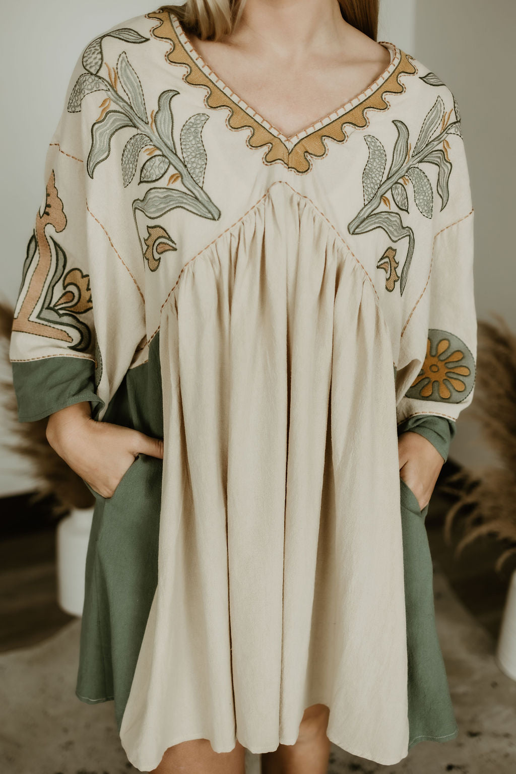 Embroidered Poly Linen Woven Dress