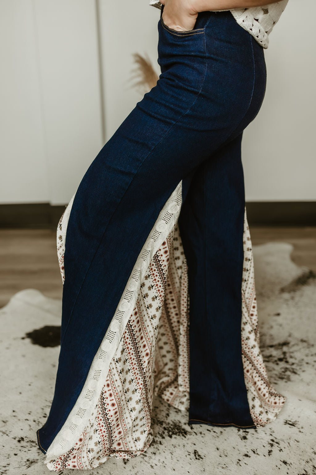 Wanderlust Wide Leg Lace Detail Flare Jeans