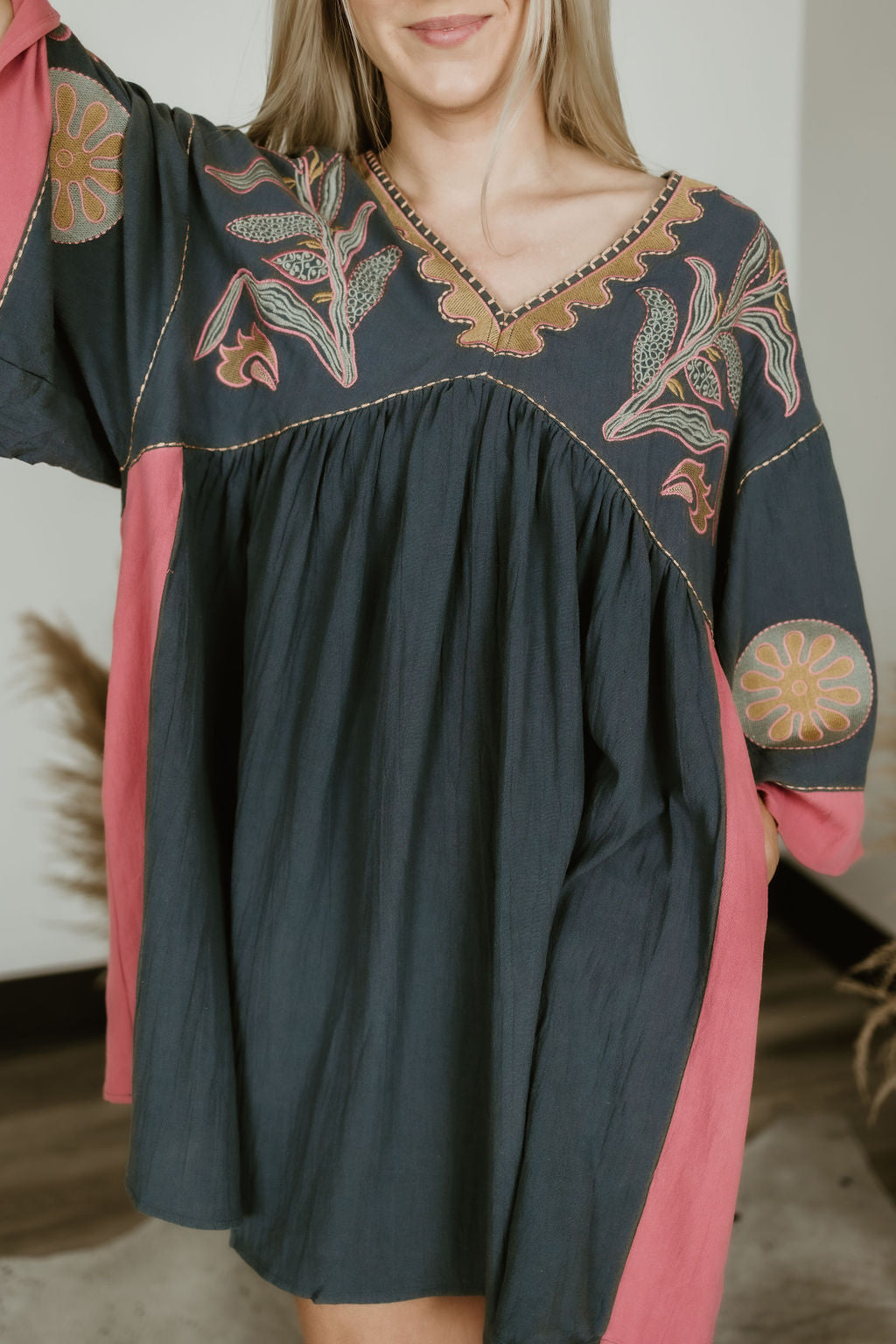 Embroidered Poly Linen Woven Dress