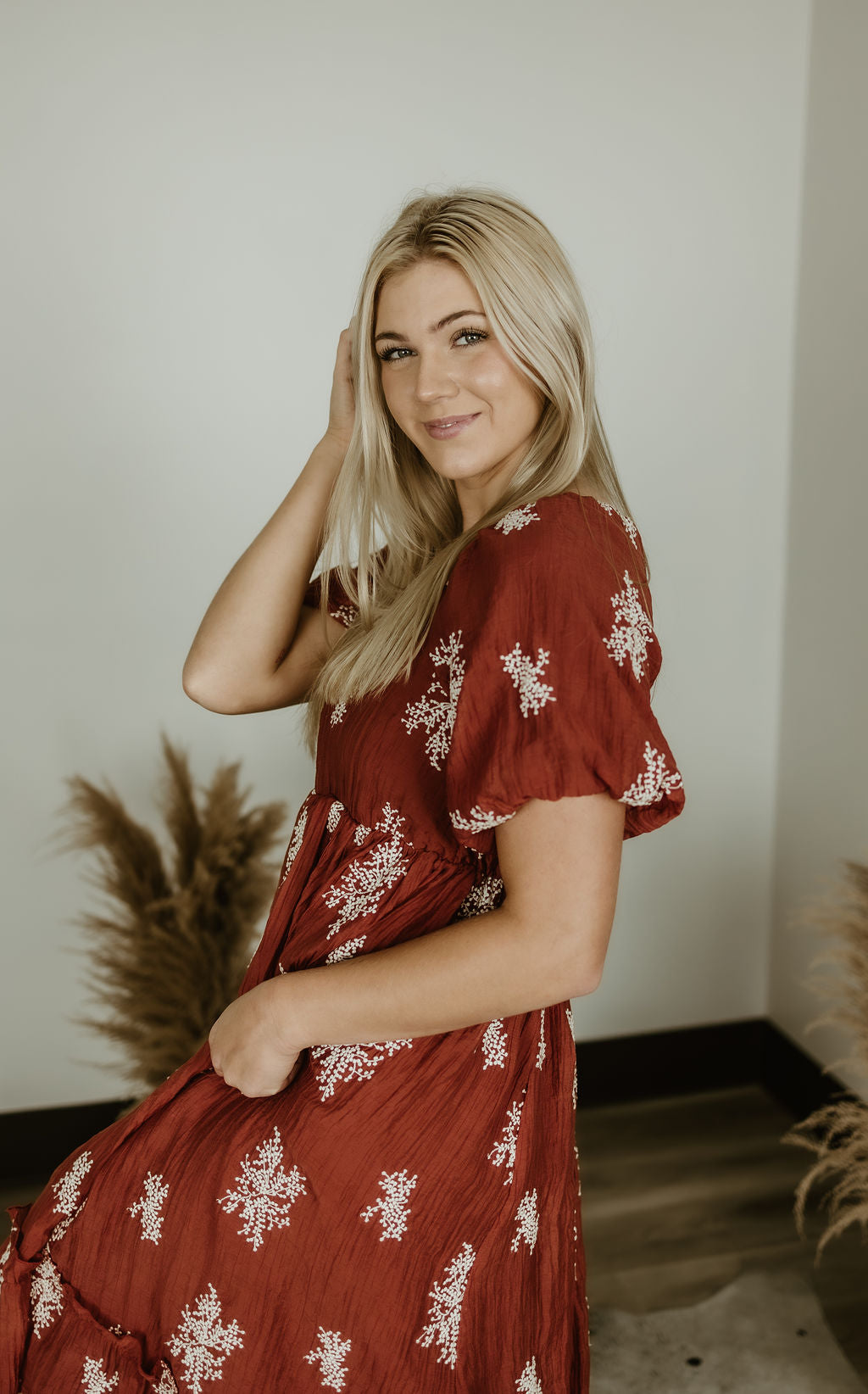 Embroidered Sleeve Maxi Dress