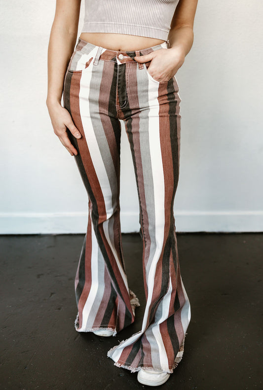 Serendipity Striped Flare Jeans in Brown Multi
