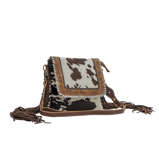 Patty Tooled Cowhide Fringe Crossbody Purse